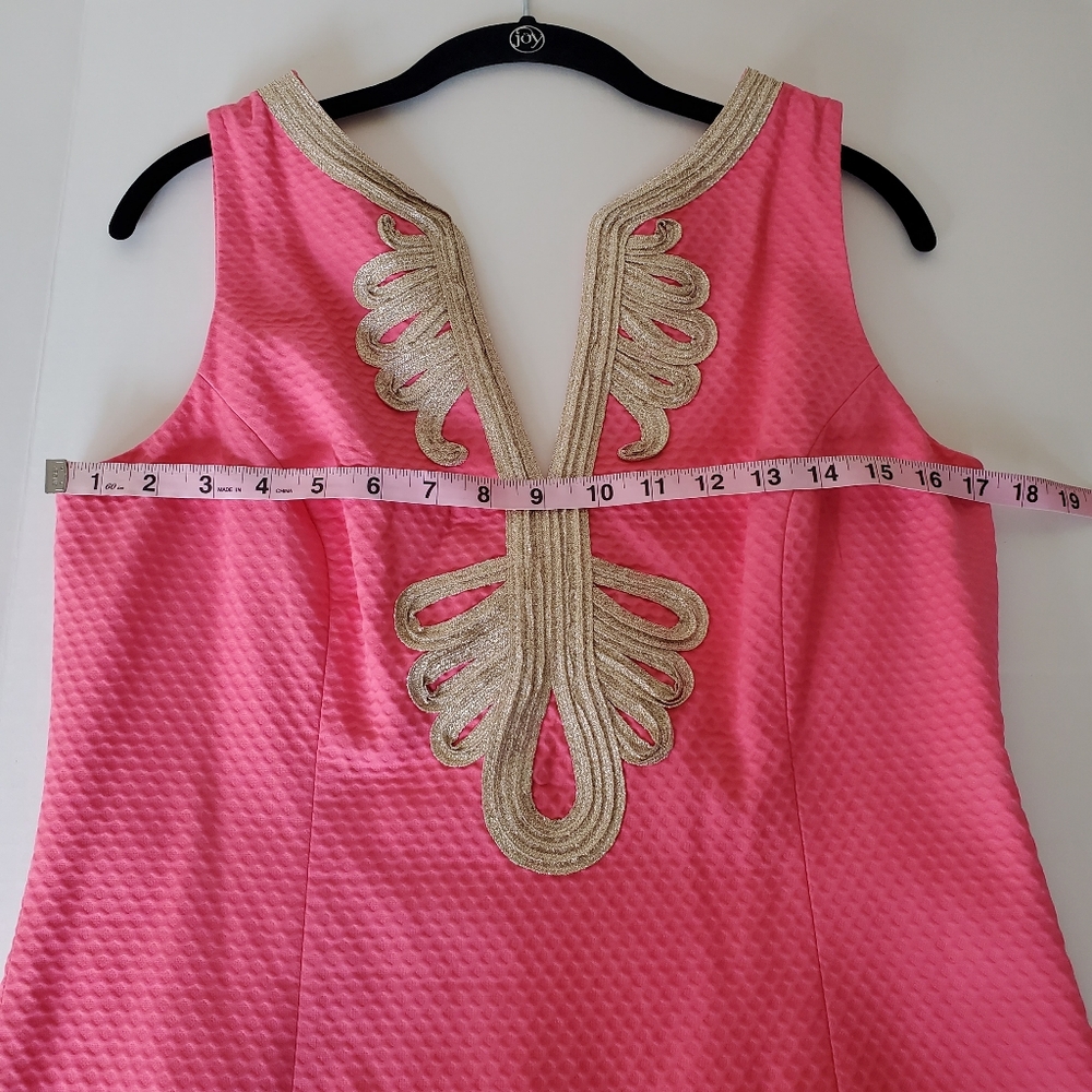 Lilly Pulitzer Womens Shift Sleeveless Dress Pink w/Gold Trim Sz 12 Resortwear - Picture 8 of 13